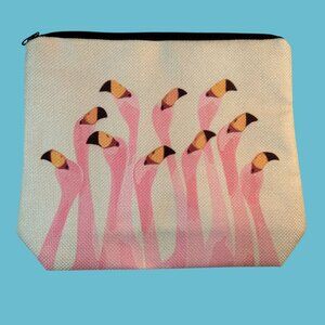 Pink Flamingo Makeup Bag Canvas Zipper Pouch Beachy Tiki Tropical